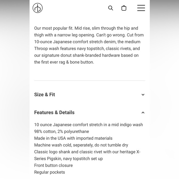 Rag & Bone Men’s Fit 2 Slim Authentic Stretch 30x30 Medium Blue Tripp - Picture 4 of 13